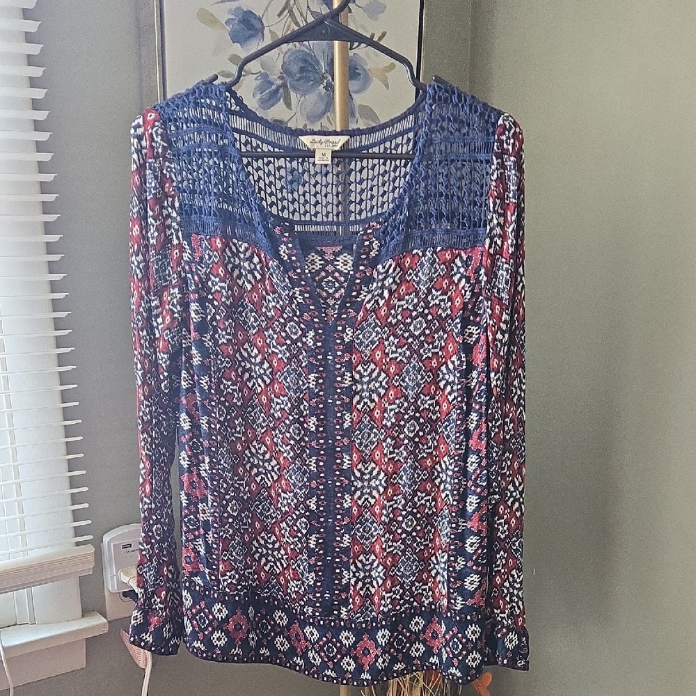 Lucky Brand Blue and Red Patterned Blouse Sz Med